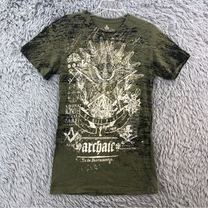 Archaic Affliction Tshirt Medium Sword Spellout Wing Studded Short Sleeve Green